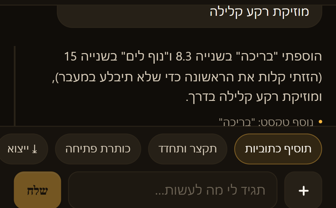העורך מסביר אילו כתוביות הוסיף ובאיזו שנייה
